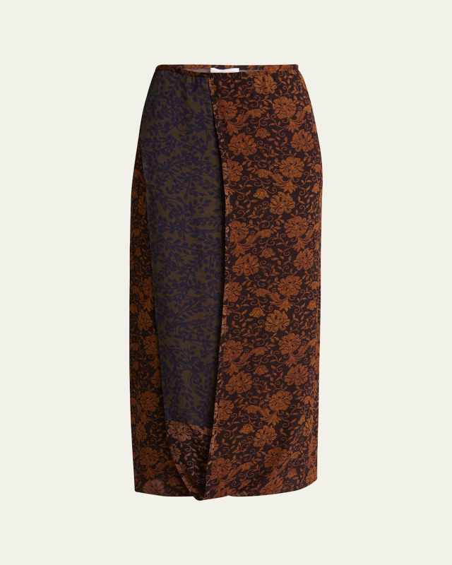 Spa Floral Midi Silk Skirt